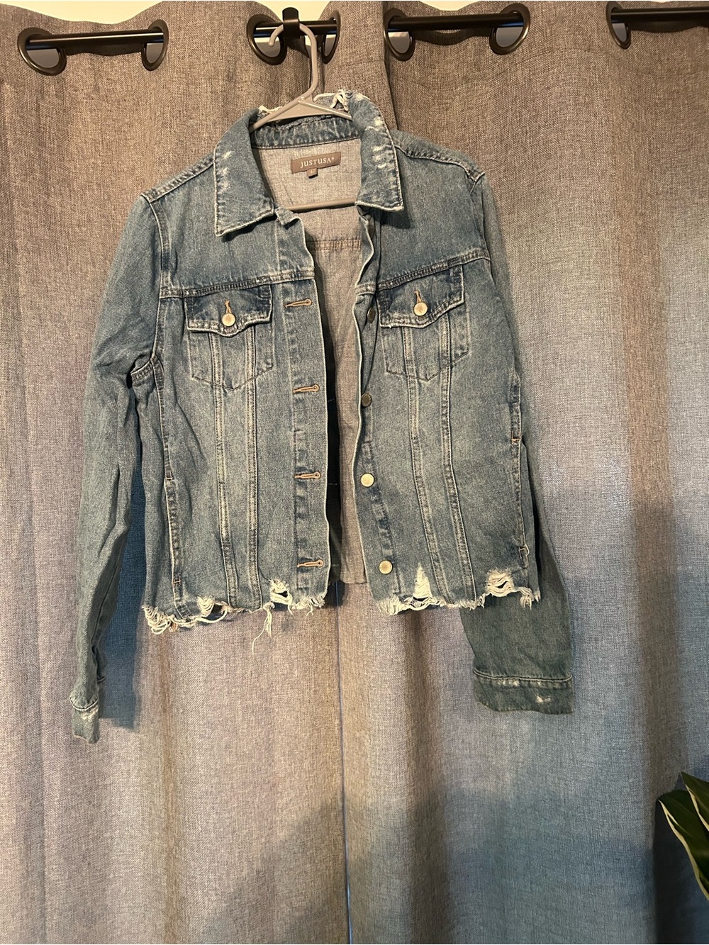 Just USA Light Blue Distressed Denim Jacket - Women's